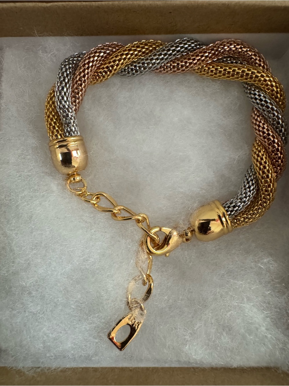 Source Unknown Tri-Tone Braided Mesh Bracelet - Gold, Silver, Rose Gold